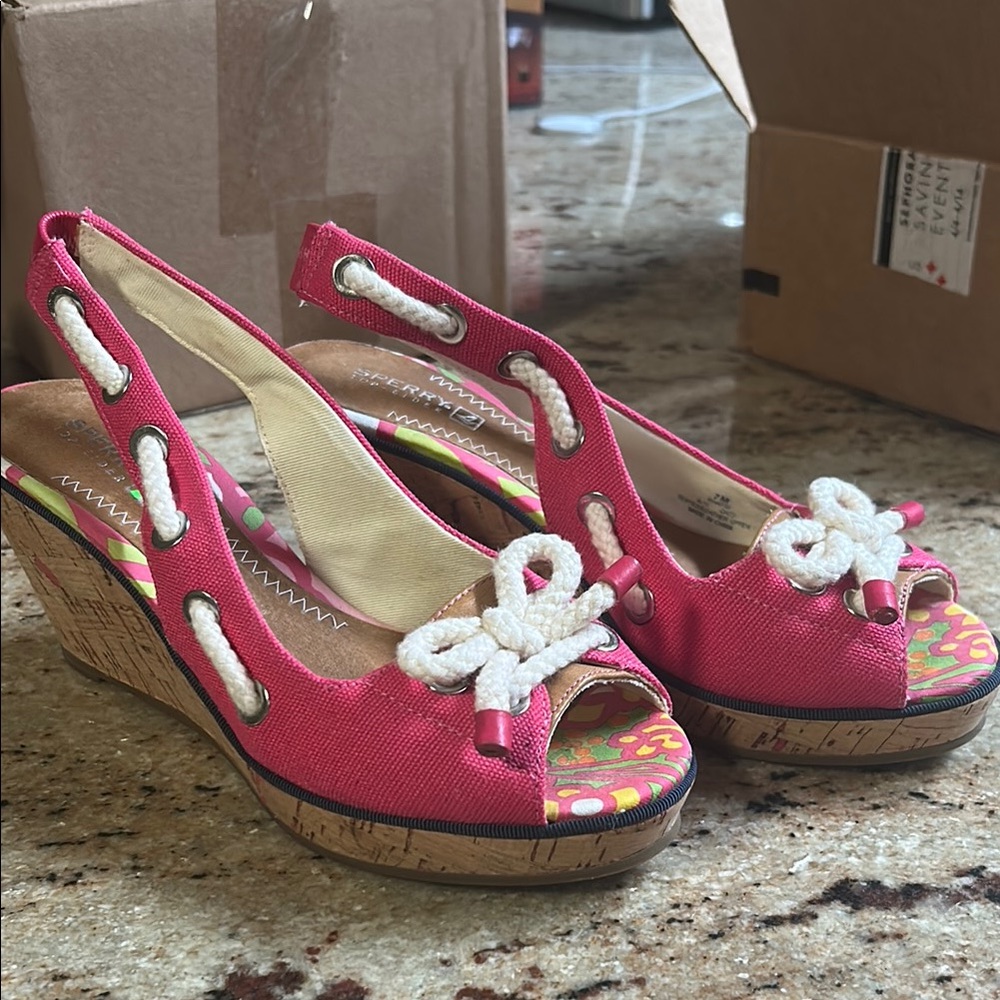 Pink Wedge Sandals with Rope Detail